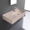 Beige Travertine Design Ceramic Wall Mounted Sink With Counter Space, Towel Bar Included